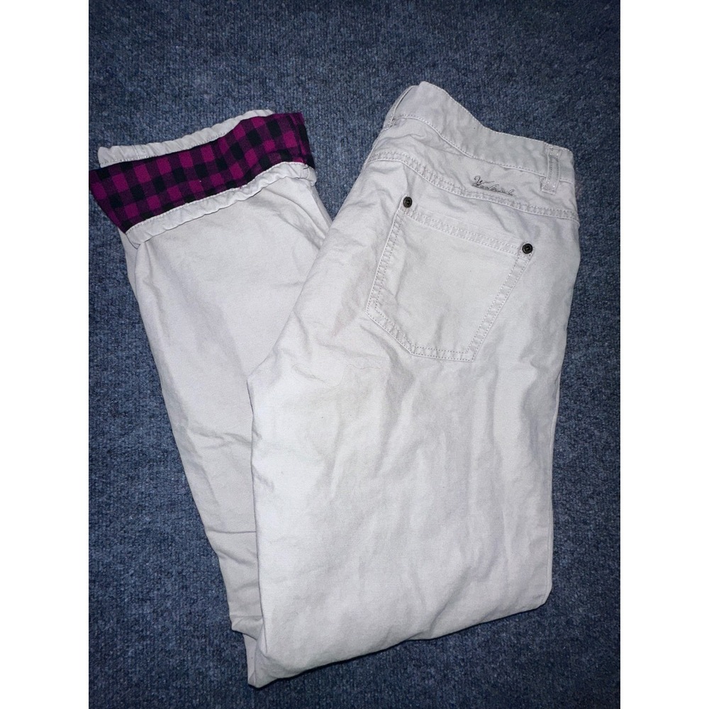 Woolrich Womens 10 Khaki Flannel Lined Pants Buffalo Plaid Straight Leg Canvas